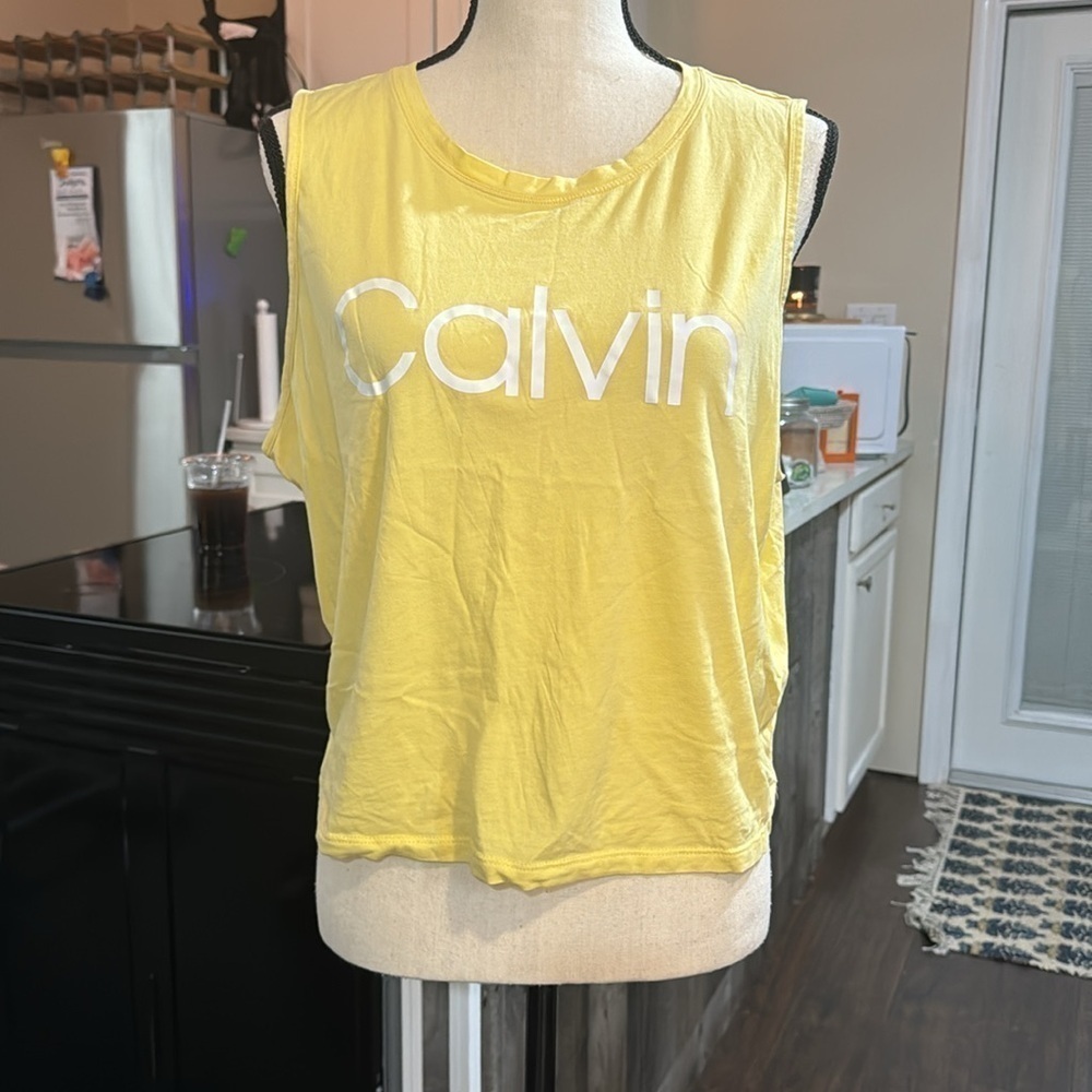 Calvin Klein Yellow Graphic Sleeveless Tank Top.  Sz XL